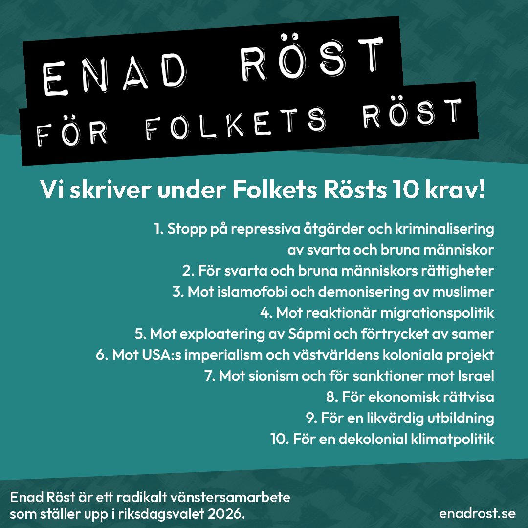 Enad Röst ställer sig bakom de 10 kraven från Folkets Röst.