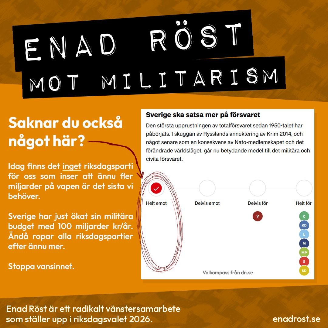 Valkompassen i DN visar att alla riksdagspartier vill satsa mer på försvaret. Enad Röst ser ett tydligt tomrum på Nej-sidan, och säger att ännu fler miljarder på vapen är det sista vi behöver.
