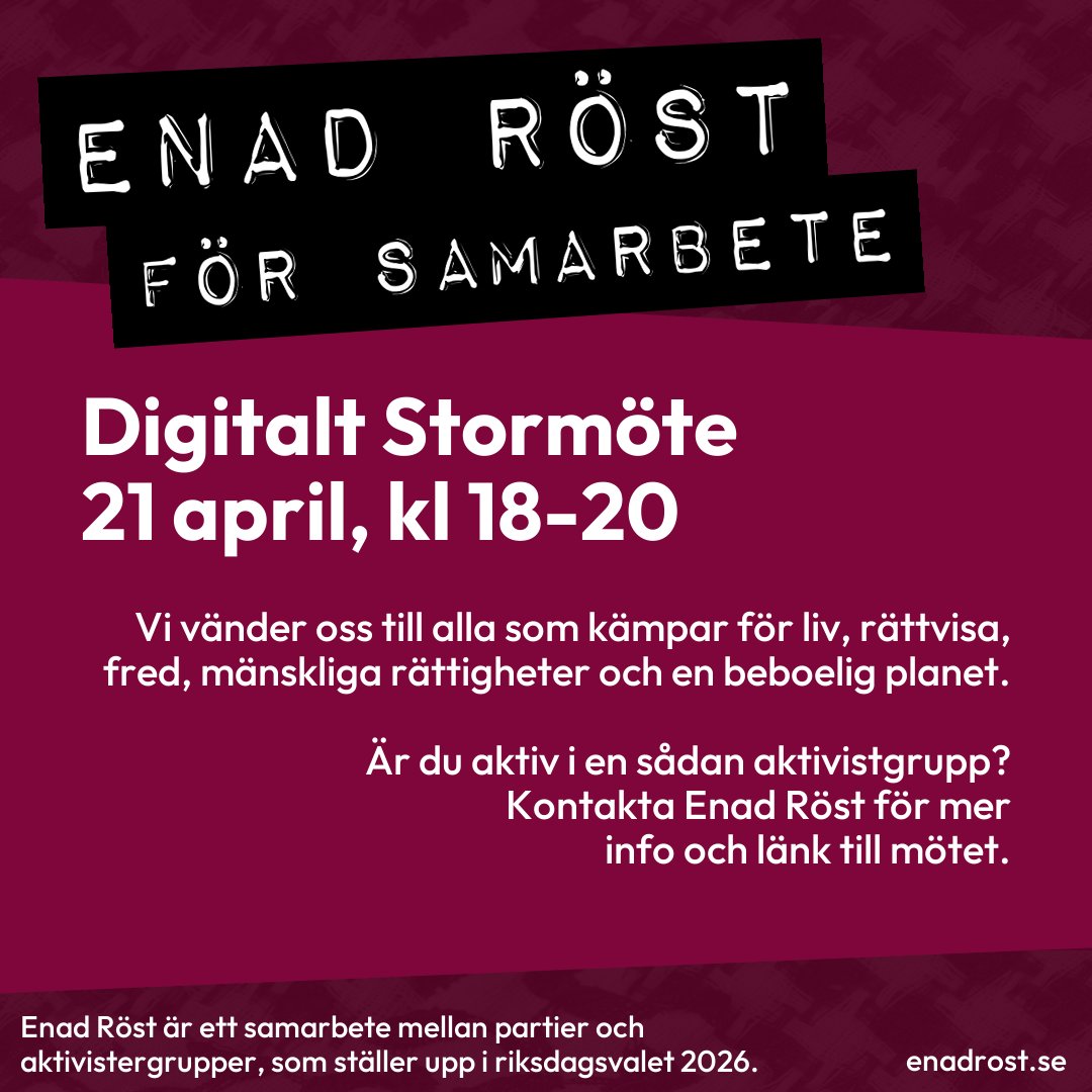 Enad Röst bjuder in till digitalt stormöte för aktivistgrupper.