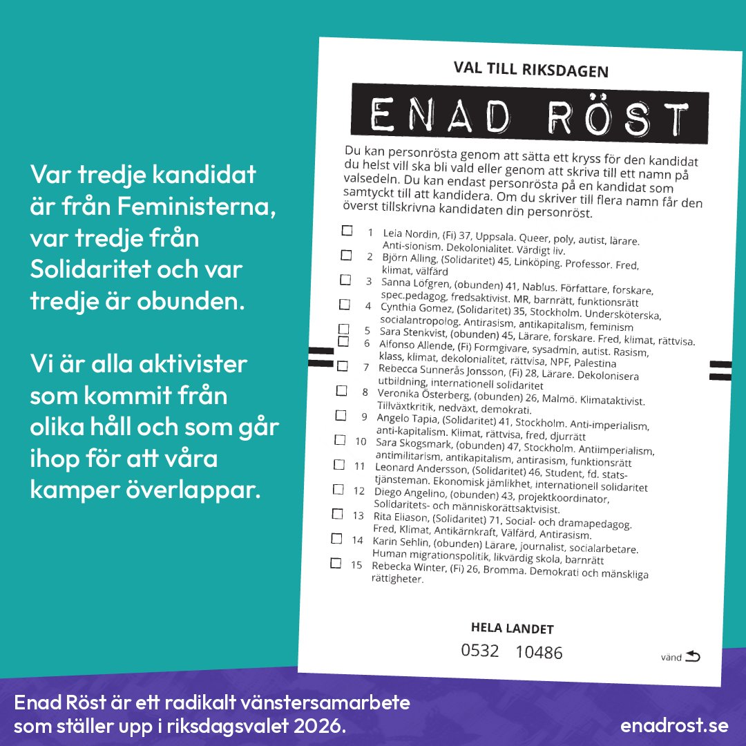 Framsidan av valsedel till riksdagen.