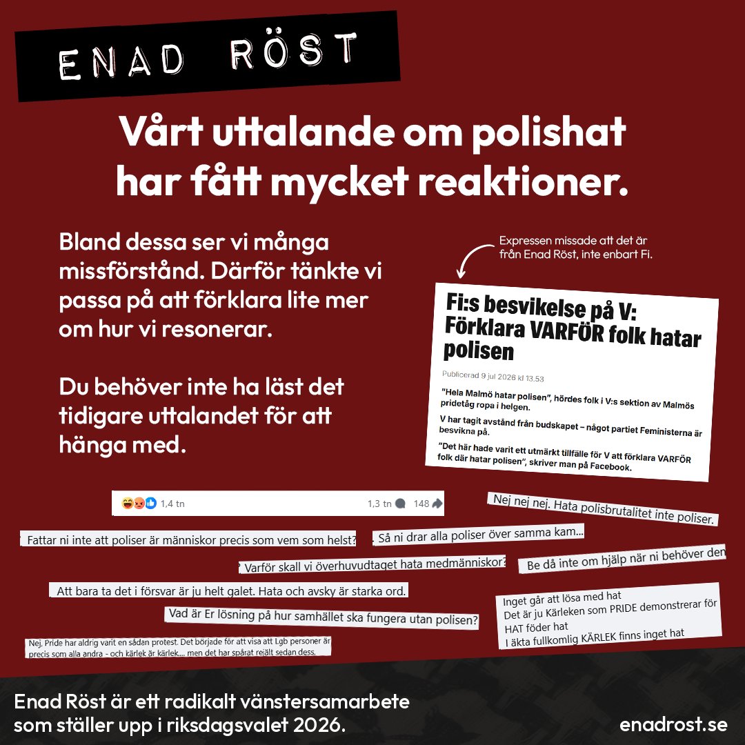 Vårt uttalande om polishat har fått mycket reaktioner. Bland dessa ser vi många missförstånd. Därför tänkte vi passa på att förklara lite mer om hur vi resonerar. Du behöver inte ha läst det tidigare uttalandet för att hänga med. 