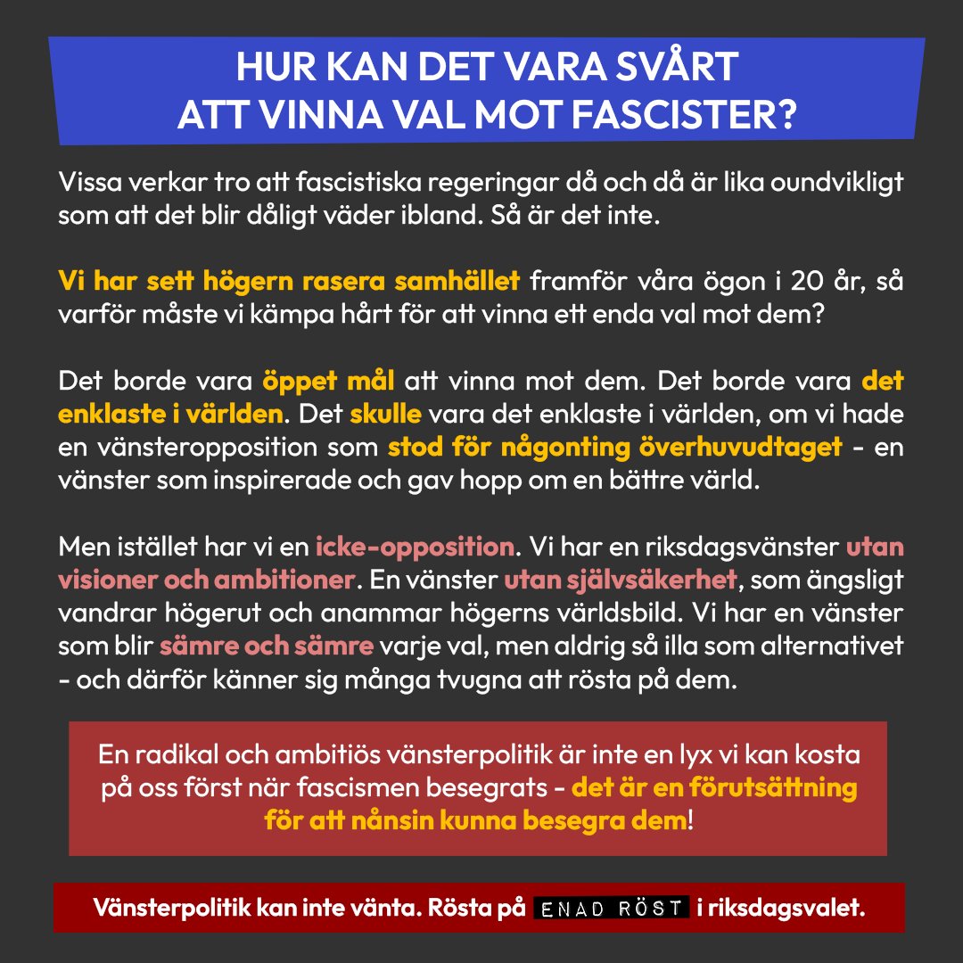 Bilden består av enbart text, med vissa ord och fraser tydligt betonade.

Längst upp står det i stora bokstäver 