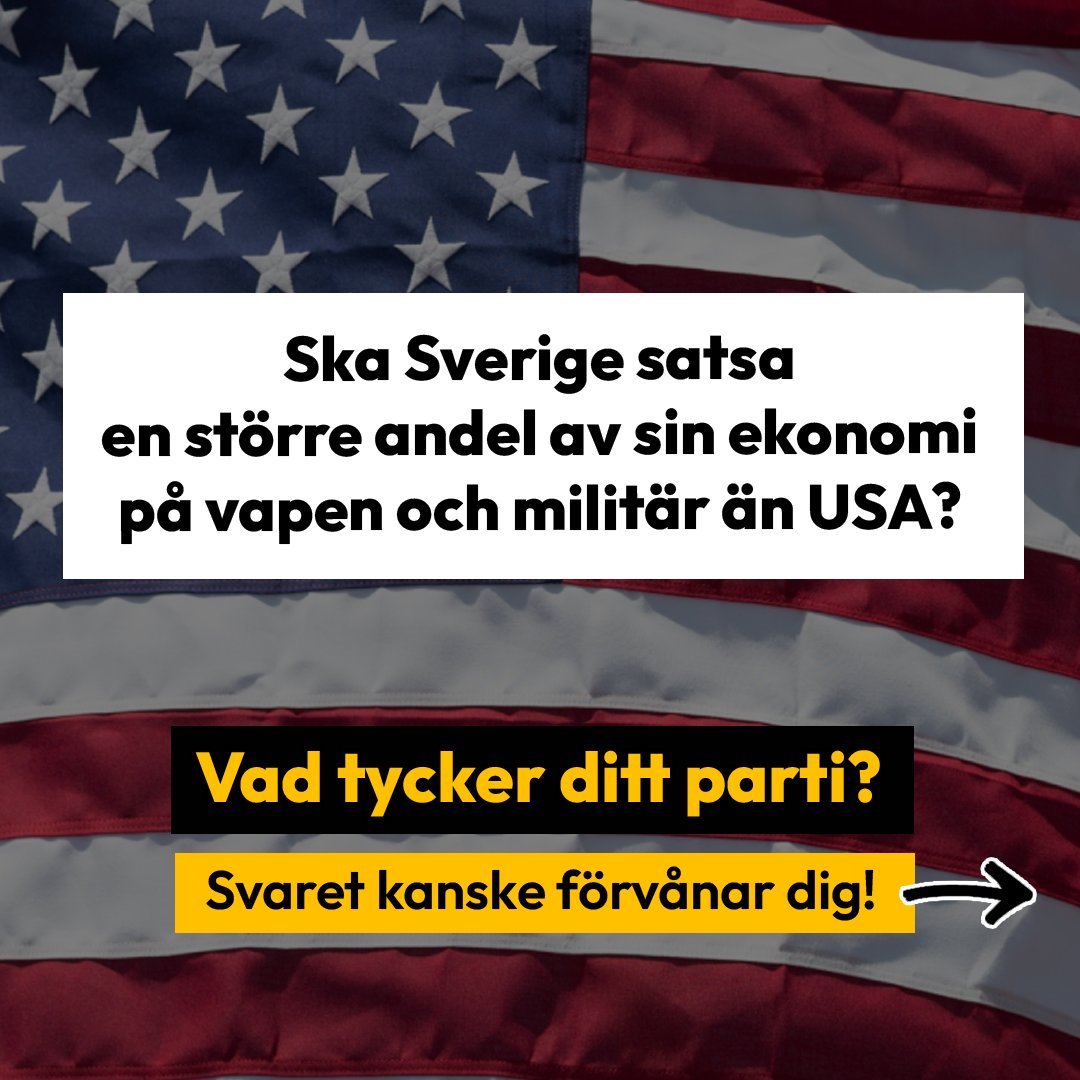 Bakgrunden är USAs flagga. Över det står en textruta med frågan 